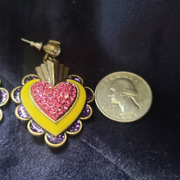 Vintage(early 2000s) Betsy Johnson Sacred Heart Dangle Earrings - Picture 5 of 5